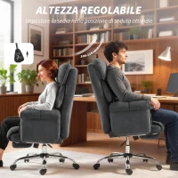 HOMCOM Sedia da Ufficio Girevole Reclinabile a 3 Livelli con Doppia Imbottitura, Poggiapiedi, in Flanella, Grigio Scuro(m-7)