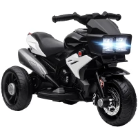 HOMCOM Motocicletă Electrică pentru Copii 3-5 Ani, max. 25 kg, 3 Roți, Lumini și Sunete, Baterie 6V, Negru, 86x42x52 cm(m-11)