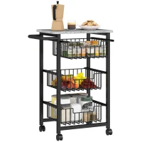 HOMCOM 3-stufige Küchenwagen auf Rädern, Rollbarer Servierwagen, Küchen-Trolley mit 3 Stahlkörben, Servierwagen(m-12)