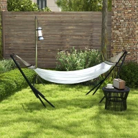 Outsunny Hängemattengestell inkl. Hängematte Gestell für Hängematte, 263 cm x 89 cm x 100 cm, Schwarz + Weiß(m-10)