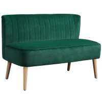 HOMCOM Sofa Retrodesign 2-Sitzer-Sofa, Holzbeine, 117 cm x 56,5 cm x 77 cm, Dunkelgrün(m-11)