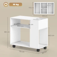HOMCOM Druckerständer Druckertisch mit Unterteiltem Fach, Ablageflächen für Büro 70 x 34 x 60 cm Weiß(m-3)