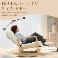HOMCOM Silla Mecedora Nórdica con Reposapiés Respaldo Ajustable Mecedora de Pana Patas de Madera y Reposabrazos Cojín Crema(m-4)