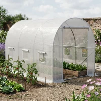Outsunny Folie Sere din PE cu 6 Ferestre, Ușă Rulantă și Margini Îngropate, 3x2x2 m, Alb(m-7)