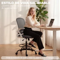 HOMCOM Silla de Escritorio de Malla Silla de Dibujo con Reposabrazos Abatibles Altura Ajustable Reposapiés Gris(m-4)