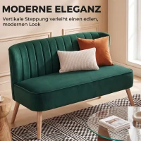 HOMCOM Sofa Retrodesign 2-Sitzer-Sofa, Holzbeine, 117 cm x 56,5 cm x 77 cm, Dunkelgrün(m-4)