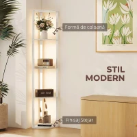 HOMCOM Lampadar Podea LED, 4 Rafturi, Lumină Reglabilă 3000K, MDF, 41x29,5x163,5 cm, Stejar(m-4)