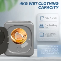 HOMCOM 2.5kg Vented Tumble Dryer with Smart Mode, 800W Compact Tumble Dryer with Stainless Steel Tub, Silver Tone(m-5)