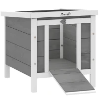 PawHut Conejera de Madera Exterior Jaula Caseta para Roedores Mascotas Pequeñas con Techo Asfáltico Se Puede Abrir y Rampa Antideslizante 42x51x43 cm Gris(m-11)