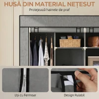 HOMCOM Dulap Textil Portabil in Material Nețesut și Oțel, cu Roți, 10 Compartimente și 2 Bare pentru Umerașe, Gri Închis(m-5)