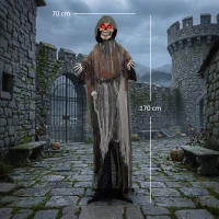 HOMCOM Animierter Sensenmann, 170 cm, lebensgroße Halloween-Animatronic mit beweglichen Händen/Kopf, leuchtenden Augen und Gruselsound(m-3)