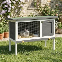 PawHut Hasenstall erhöhter Kaninchenstall aus Holz mit aufklappbar Bitumendach herausziehbarer Schublade 90x45x65 cm Grau(m-8)