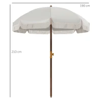 Outsunny Sombrilla de Playa con Flecos Ø190x210 cm con 8 Varillas Apertura Manual Anti-UV Impermeable y Bolsa de Transporte Gris(m-3)