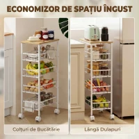 HOMCOM Cărucior Metalic cu 4 Rafturi și Coșuri Detașabile, Alb(m-6)