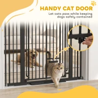 PawHut 135cm Extra Tall Dog Gate with Cat Door, Fits Openings 81-108 cm Pressure Mounted for Doorways, Hallways, No Drilling(m-7)