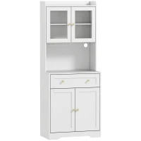 HOMCOM Küchenschrank mit Arbeitsfläche, Weinglashalter, Vorratsschrank für Küche, Esszimmer, 170 cm, MDF, Glas, Weiß(m-1)