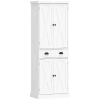 HOMCOM Armário Alto de Cozinha Armário de Cozinha com 4 Portas Gaveta e Prateleiras Ajustáveis Estilo Rústico 62x38x173 cm Branco(m-1)