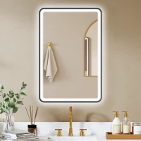 HOMCOM 90 x 60 cm LED-Badezimmerspiegel, Lichter, 3 Farben, dimmbar, Memory-Funktion, horizontal und vertikal, Schwarz(m-2)