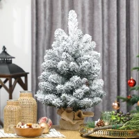 HOMCOM Mini Künstlicher Weihnachtsbaum 60 cm Tannenbaum künstlich mit Schnee, 72 Spitzen 6 Tannenzapfen Zementbasis(m-10)