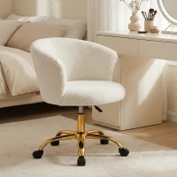 Vinsetto Schreibtischstuhl, höhenverstellbarer Bürostuhl mit Teddy-Fleece-Optik 58 x 56 x 68-76 cm Weiß(m-2)