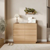 HOMCOM 100 cm Sideboard, Buffetschrank mit 6 Schubladen, Kommode für Küche, Wohnzimmer, Esszimmer, Naturholz(m-9)