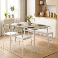 HOMCOM Set masă pentru sufragerie cu 2 scaune și banc, șezuturi căptușite, pentru living, spații mici, stejar și alb(m-4)