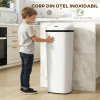 HOMCOM Coș de gunoi cu senzor infraroșu, 50L, 2 moduri de deschidere, suprafață antiamprentă, alb(m-7)