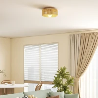HOMCOM Deckenleuchte, Boho-Deckenlampe Hängend mit G9 LED Fassung, Lampenschirm aus Hanfseil Rund(m-10)