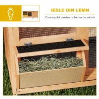 PawHut Cușcă din Lemn pentru Iepuri de Exterior cu Acoperiș din Asfalt, Căsuță, Tăvițe și Hrănitor, 112x50x54 cm, Galbenă(m-6)