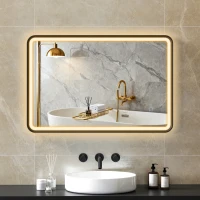 HOMCOM 90 x 60 cm LED-Badezimmerspiegel, Lichter, 3 Farben, dimmbar, Memory-Funktion, horizontal und vertikal, Schwarz(m-10)