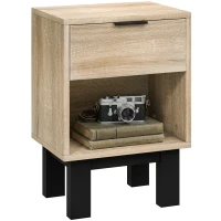 HOMCOM Nachttisch, Nachtschrank mit Schublade, offenes Fach, Nachtkommode für Schlafzimmer, Wohnzimmer, 35 x 26 x 50 cm, Eiche(m-12)