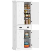 HOMCOM Hoher Küchenschrank, Küchenschrank mit 4 Türen, Schublade und verstellbaren Regalen, rustikaler Stil, 62x38x173cm, Weiß(m-8)