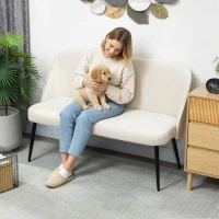 HOMCOM 2-Sitzer-Sofa, moderne Polstercouch mit Metall- und Holzrahmen, samtartiger Stoffbezug, Beige(m-8)