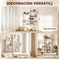 HOMCOM Estantería Flotante de Pared Geométrica con 4 Niveles y Compartimento Central Blanca(m-9)