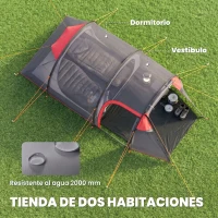 Outsunny Tienda de Campaña Familiar 2 Personas Plegable Impermeable a Prueba de UV 20+ con Vestíbulo 426x206x154 cm Gris Oscuro(m-4)