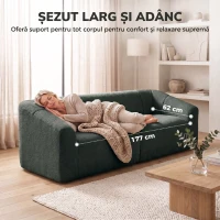 HOMCOM Canapea 3 Locuri fără Structură, cu Șezut Generos și Spumă Groasă, din Chenille, Verde Închis(m-6)