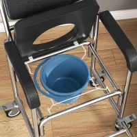 HOMCOM Transport Beside Shower Chair, 3-in-1 Commode Chair with Wheels and Padded Seat, Black(m-9)