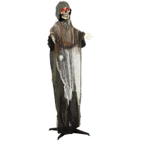 HOMCOM Animierter Sensenmann, 170 cm, lebensgroße Halloween-Animatronic mit beweglichen Händen/Kopf, leuchtenden Augen und Gruselsound(m-11)