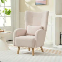 HOMCOM Akzentstuhl, Polstersessel mit Plüschbezug, Schaumstoffkissen, Ohrensessel, Beige(m-10)