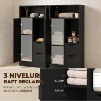 HOMCOM Dulap Baie Îngust cu 2 Sertare și Rafturi Reglabile pentru Bucătărie, Living, Hol, Negru(m-5)