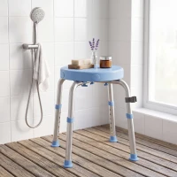 HOMCOM Tabouret de Douche Pivotant, 5 Hauteurs Réglables, Antidérapant, en Alliage d'Aluminium, Charge 136kg, Bleu ciel(m-6)