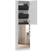 HOMCOM Dulap pentru Pantofi cu Oglindă, Uși Reversibile cu 5 Rafturi din Material Textil, 50 x 20 x 180 cm, Alb(m-11)