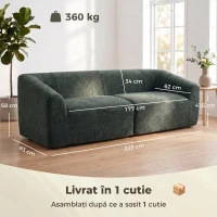 HOMCOM Canapea 3 Locuri fără Structură, cu Șezut Generos și Spumă Groasă, din Chenille, Verde Închis(m-3)