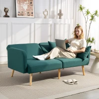 HOMCOM Schlafsofa, 3-Sitzer-Sofa mit Bettfunktion, 2 Kissen, Polstersofa mit verstellbarer Rückenlehne, Leinenoptik, Grün(m-8)