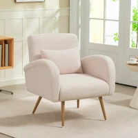 HOMCOM Fotoliu Modern pentru Living din Material Teddy cu Pernă Lombară Detasabilă, 77x77x83 cm, Bej(m-9)