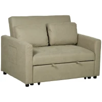 HOMCOM Loveseat Sofa Bed, Convertible Bed Settee with 2 Pillows, Side Pockets, Light Brown(m-1)