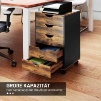 HOMCOM Comodă de Birou cu 5 Sertare și Roți Pivotante cu Frâne, 40x40x67 cm, Maro Rustic(m-4)