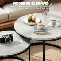 HOMCOM Modernes Kaffeetisch 2er-Set, Stapelbare Beistelltische mit Metallgestell für Wohnzimmer, Schlafzimmer, Büro, Grau(m-4)