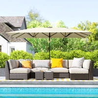 Outsunny Ombrellone Doppio Inclinabile e Regolabile con Cordicella, in Poliestere e Metallo, 150x295x170-214 cm, Crema(m-9)