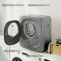 HOMCOM 4kg Vented Tumble Dryer with 5 Drying Mode, 800W Compact Freestanding Front Tumble Dryer, Silver(m-5)